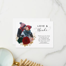 秋の金ゴールドブルゴーニュエマラルドグリーン結婚ズ サンキューカード