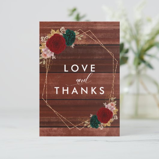 秋の金ゴールドブルゴーニュエマラルドグリーン結婚ズ サンキューカード (スタンド正面)