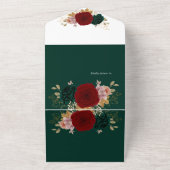 秋の金ゴールドブルゴーニュエメラルドグリーン結婚ズ オールインワン招待状 (外側)