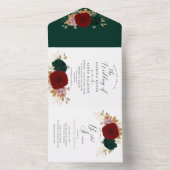 秋の金ゴールドブルゴーニュエメラルドグリーン結婚ズ オールインワン招待状 (内側)