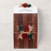 秋の金ゴールドブルゴーニュ木製エメラルドグリーン オールインワン招待状 (外側)