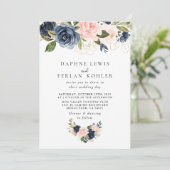 秋の金ゴールドブルーピンクフローラバック&フロント結婚ズ 招待状 (スタンド正面)