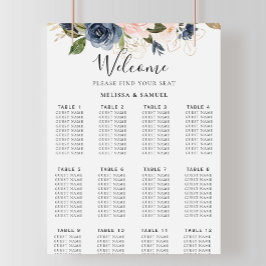 秋の金ゴールドブルーピンク結婚フローラの座席表 ポスター