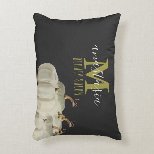 秋の金ゴールドホワイトパンプキンズブラック美しいサロンモノ アクセントクッション (正面(垂直))