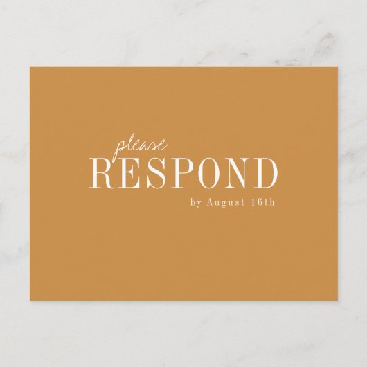 秋の金ゴールドモダンタイポグラフィ秋の結婚式RSVP インビテーションポストカード (正面)