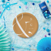 秋の金ゴールドモダンミニマルなカップルのモノグラム ペーパープレート (パーティー)