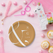 秋の金ゴールドモダンミニマルなカップルのモノグラム ペーパープレート (パーティー)