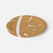 秋の金ゴールドモダンミニマルなカップルのモノグラム ペーパープレート (アングル)