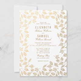 秋の金ゴールド葉スクリーン白結婚式招待状 招待状