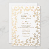 秋の金ゴールド葉スクリーン白結婚式招待状 招待状 (正面/裏面)