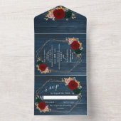 秋の金ゴールド |ネイビーウッドエメラルドグリーン オールインワン招待状 (内側)