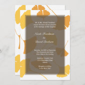 秋の銀杏葉の灰色の金結婚の秋 招待状 (正面/裏面)