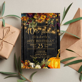 秋の錆びた花を飾ったラスティックな雰囲気の40歳の誕生日パーティー　40年の素敵な歳 招待状