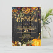 秋の錆びた花を飾ったラスティックな雰囲気の40歳の誕生日パーティー　40年の素敵な歳 招待状 (スタンド正面)