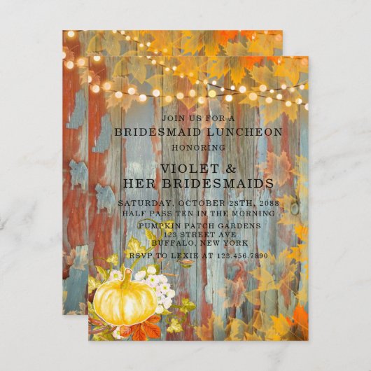 秋の錆びウッドブリデスメイドランチョン招待状 招待状 (正面/裏面)