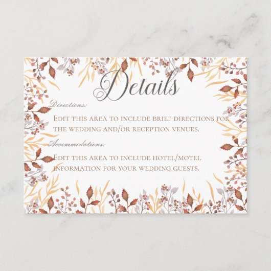 秋の錆&ブラウンボホモダン詳細結婚ズ エンクロージャーカード (正面)