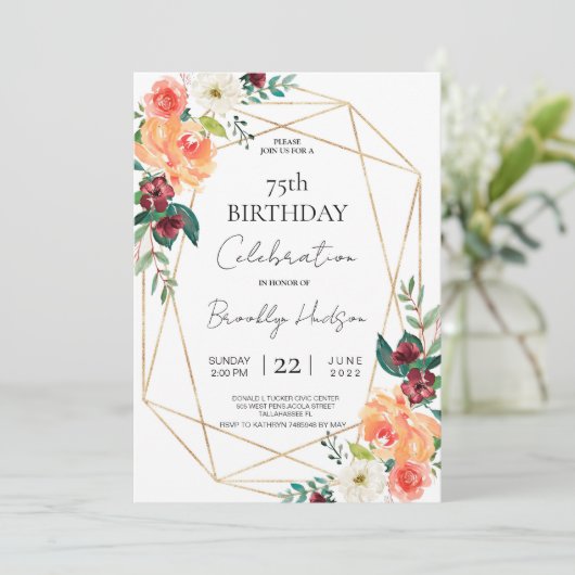 秋の開花とゴールデンフレーム独占的誕生日 招待状 (スタンド正面)