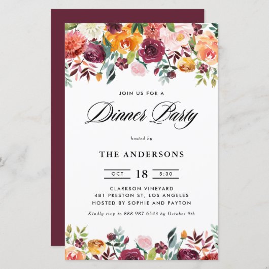 秋の開花ガーランドディナーパーティの招待状 (正面/裏面)