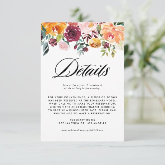 秋の開花ガーランド秋の結婚式詳細 エンクロージャーカード (スタンド正面)