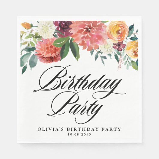 秋の開花ガーランド秋バースデーパーティー スタンダードランチョンナプキン (正面)