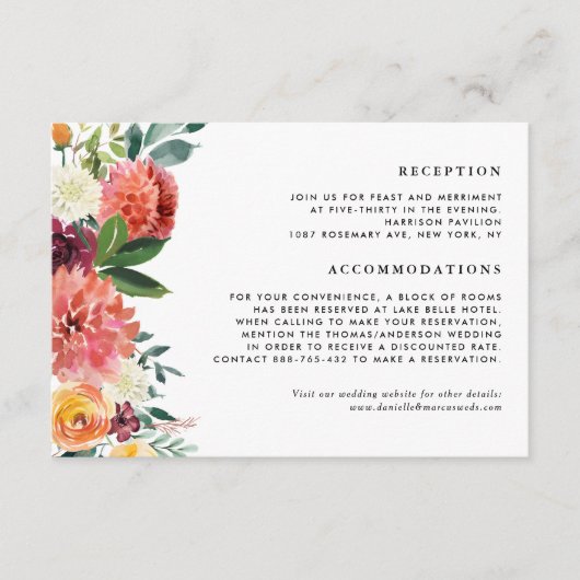 秋の開花フローラガーランド秋の結婚式詳細 エンクロージャーカード (正面)