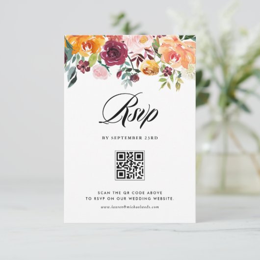 秋の開花フローラガーランド秋の結婚式QRコード 出欠カード (スタンド正面)