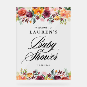 秋の開花フローラベビーシャワーウェルカム アクリルサイン