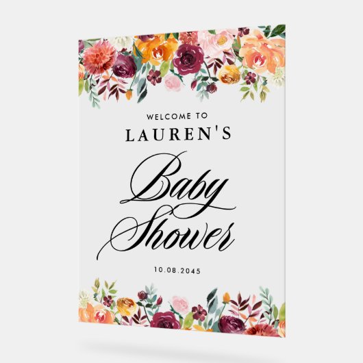 秋の開花フローラベビーシャワーウェルカム アクリルサイン (傾斜)