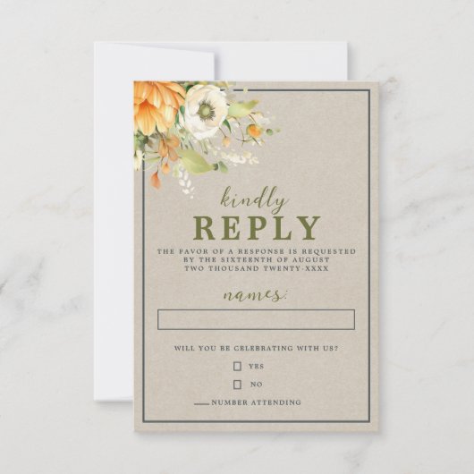 秋の開花フローラ秋オレンジグリーン結婚ズ 出欠カード (正面)