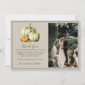 秋の開花フローラ秋グリーンオレンジ結婚ズ サンキューカード (正面)