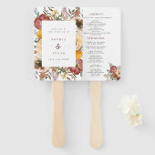 秋の開花ブルゴーニュ&オレンジ結婚式 プログラム ハンドファン (正面&裏面)