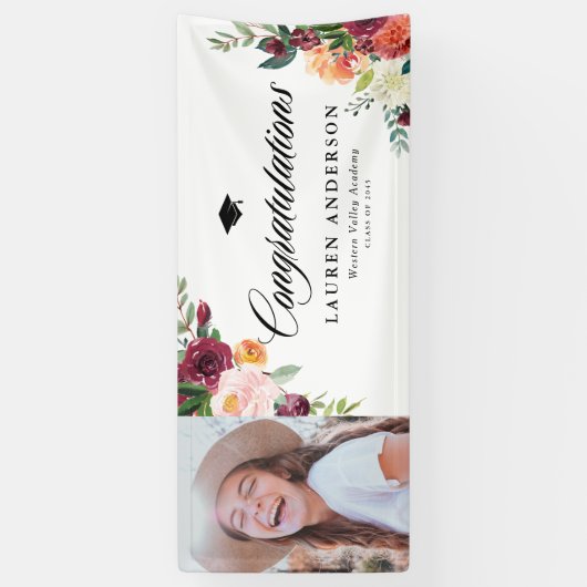 秋の開花ブーケ秋卒業写真 横断幕 (縦)