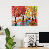 秋の雨と傘 ポスター (ホームオフィス)