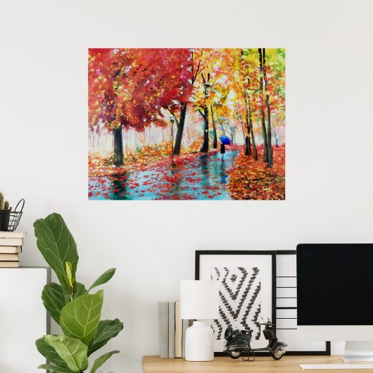 秋の雨と傘 ポスター (ホームオフィス)