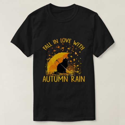 秋の雨に恋する黒猫 Tシャツ (デザイン正面)