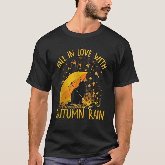 秋の雨に恋する黒猫 Tシャツ (正面)
