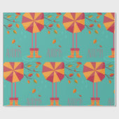 秋の雨靴と傘の紅葉 ラッピングペーパー (フラット)