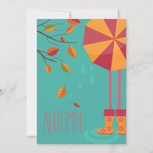秋の雨靴と傘の紅葉 招待状 (正面)