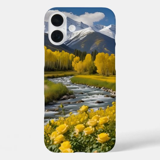 秋の雪の山々黄色の木々の川のバラ Case-Mate iPhoneケース (裏面)