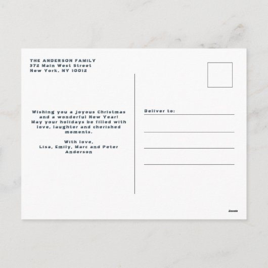 秋の雪片と木のオーナメントクリスマス シーズンポストカード (裏面)