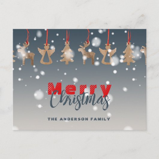 秋の雪片と木のオーナメントクリスマス シーズンポストカード (正面)