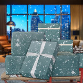 秋の雪片の冬の青いトウヒの空 ラッピングペーパー