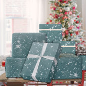 秋の雪片の冬の青いトウヒの空 ラッピングペーパー