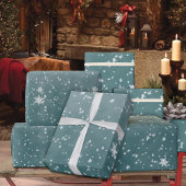 秋の雪片の冬の青いトウヒの空 ラッピングペーパー