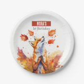 秋の雰囲気キツネ – 誕生日パーティー – ペーパープレート (正面)
