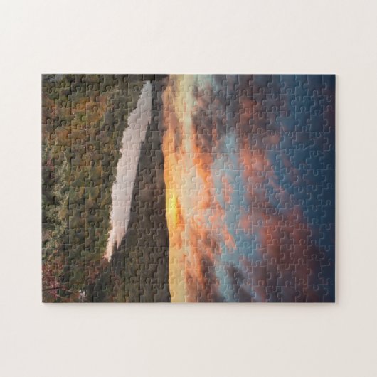 秋の雲の湖の鮮やかな日の出 ジグソーパズル (横)