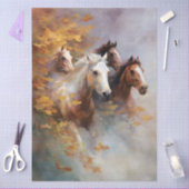 秋の霧の中を駆け抜ける馬 薄葉紙 (クラフト)