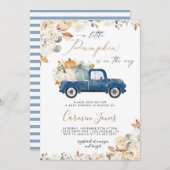 秋の青いパンプキントラックのベビーシャワー招待状 招待状 (正面/裏面)