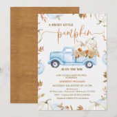 秋の青いパンプキントラック　小さなパンプキンがやってくるベイビーシャワー 招待状 (正面/裏面)