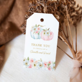 秋の青とピンクのパンプキン性別発表 ギフトタグ